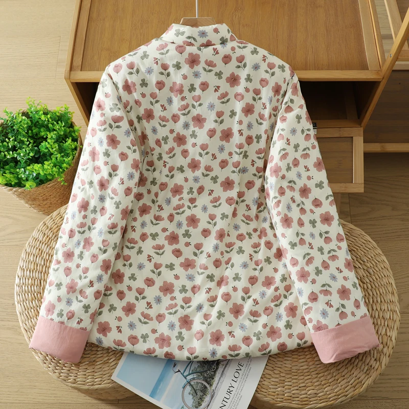 Nuevo Jaet de algodón Floral chino Sle, abrigo de invierno suelto para mujer, ropa de abrigo acolchada de algodón pequeño de algodón interior cálida