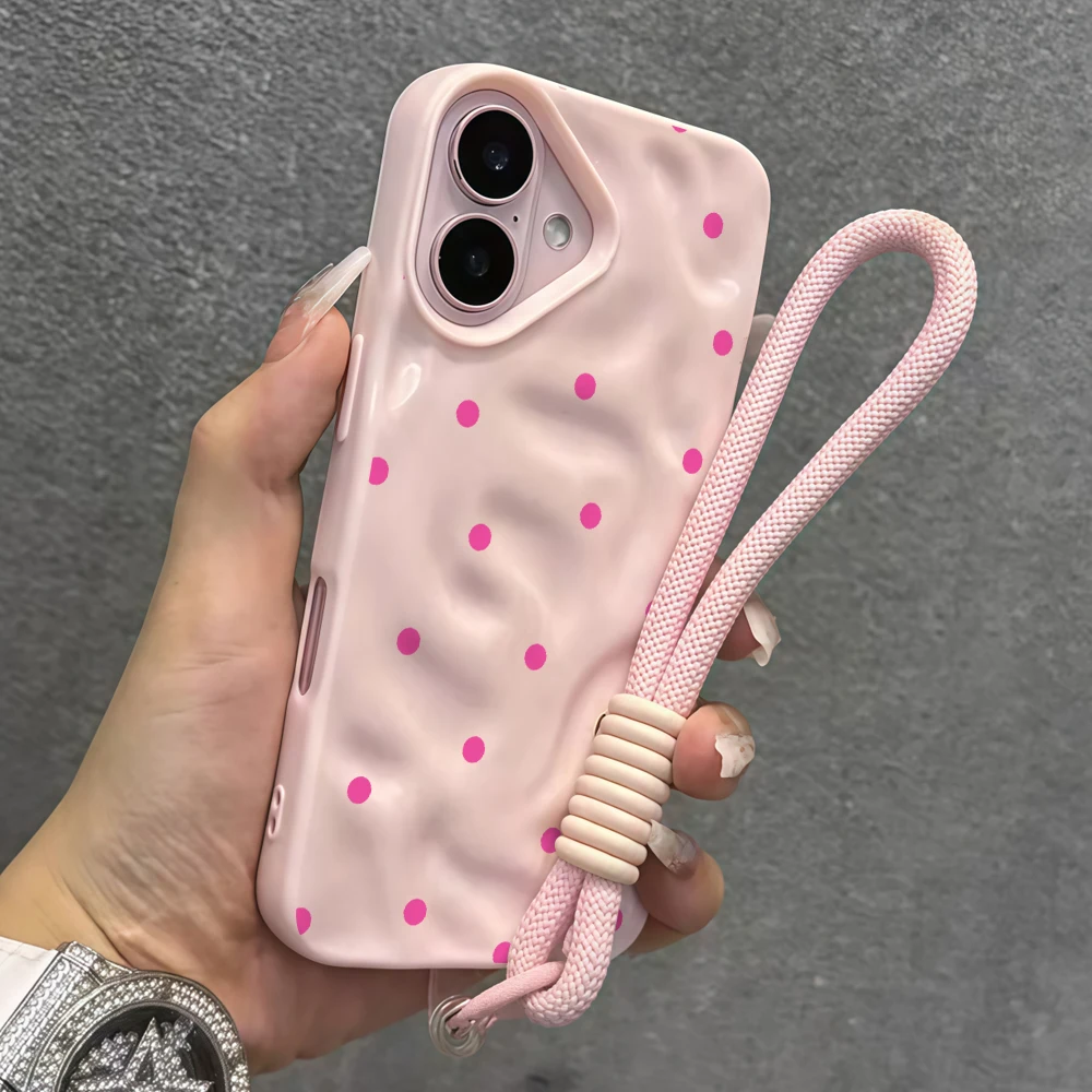 Minimalistische Polka Dots Falten-Silikon-Handyhülle für iPhone 17 15 13 11 12 14 16 17 Pro Max 14 15 Plus 17Air mit Lanyard-Abdeckung – Detail 8