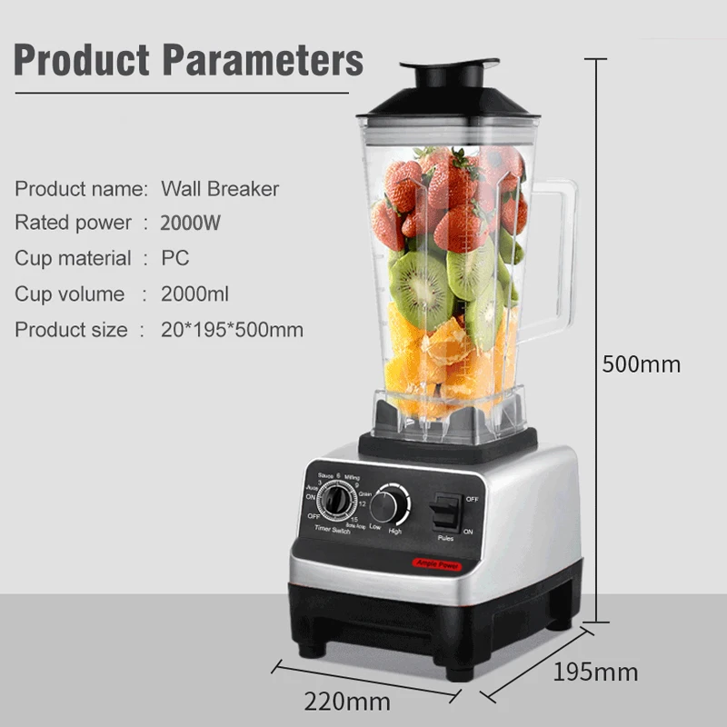 2000W professional blender and grinder for kitchen Fruit Mixer Food Processor Ice Smoothies Blenders High Power Juicer Crusher