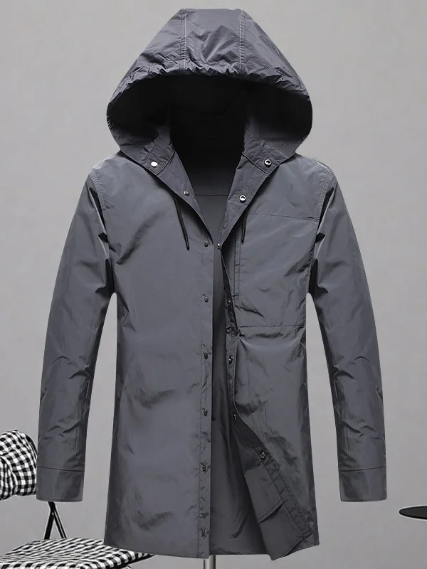 

Модная мужская куртка с капюшоном 2025: Новинка, легкая демисезонная повседневная верхняя одежда из полиэстера в городском стиле