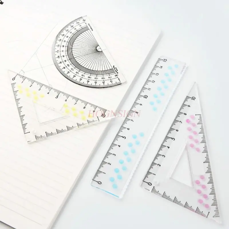 4pcs/set Ruler set for student exams, measuring geometry, drawing charts, acrylic ruler set, triangle ruler, protractor, wave
