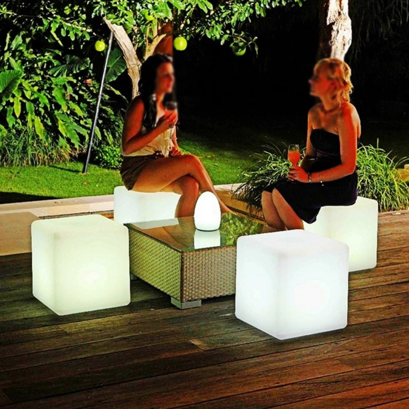 Glowing Cube Square Stool LED Light Cube  Chair Waterproof Rechargeable Lighting Sitting Stool Multipurpose Lighting Equipment