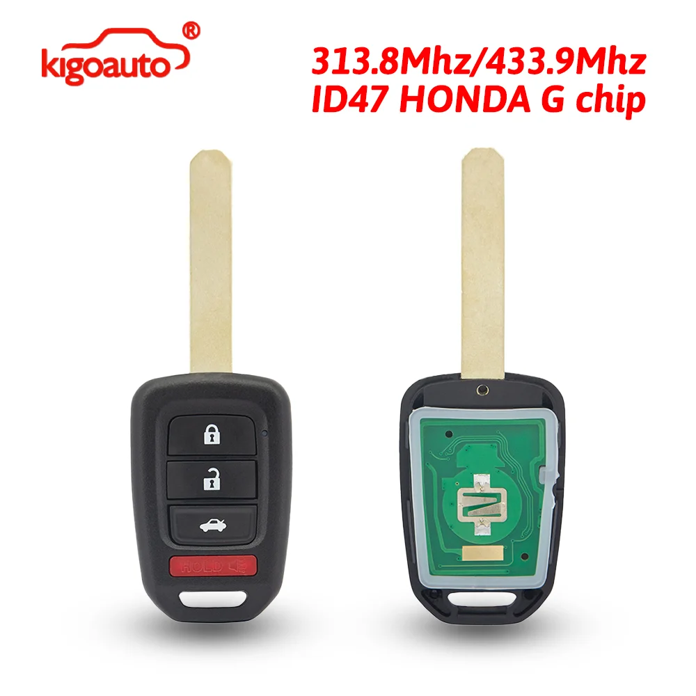 

kigoauto for Accord Civic CR-V Remote Key 3/4 Button 313.8/433.9MHz Hitag3 ID47 FCC MLBHLIK6-1TA 35118-T2A-A20 / 35118-T2A-A60