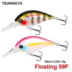 TSURINOYA  Floating Crankbait Fishing Lure CHARM59F 13g 59mm Bass Pike Hard Bait Jerkbait Professional Crank Baits