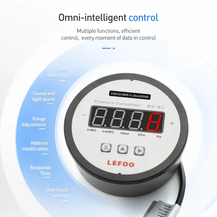 New Arrival LFM73 Multi-function Differential Pressure Transmitter 1%FS Accuracy 4-20mA/0-10V/RS485 Output IP65 Protection