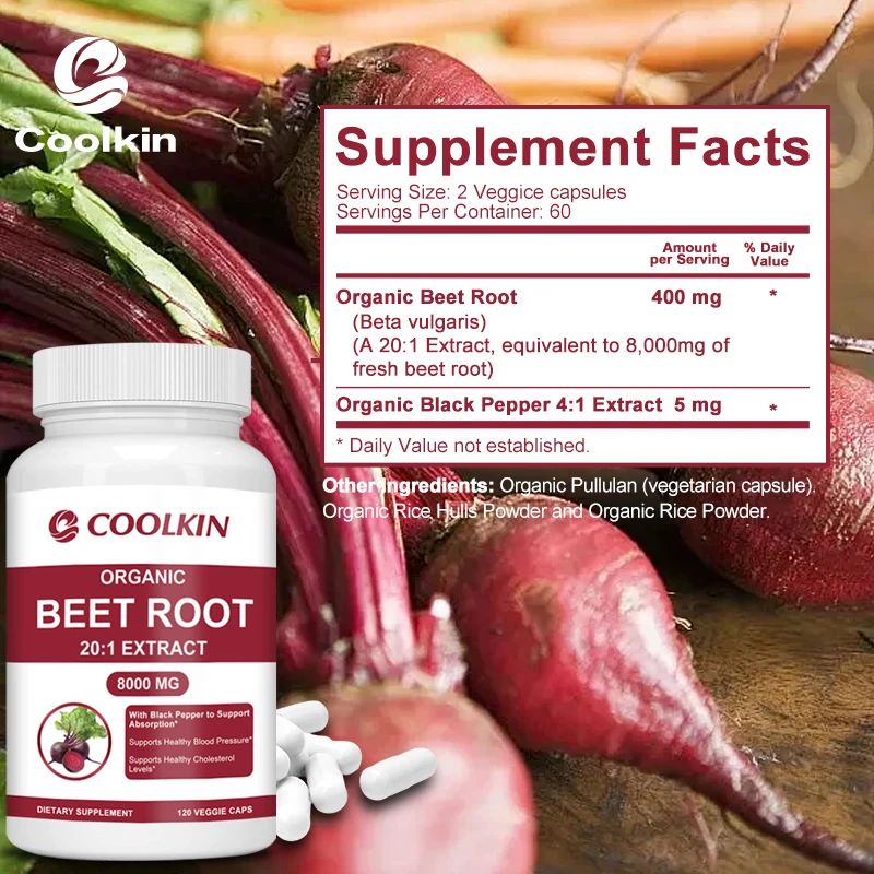 Organic Beetroot Capsules 8000 Mg - Improves Digestion, with Black Pepper Extract