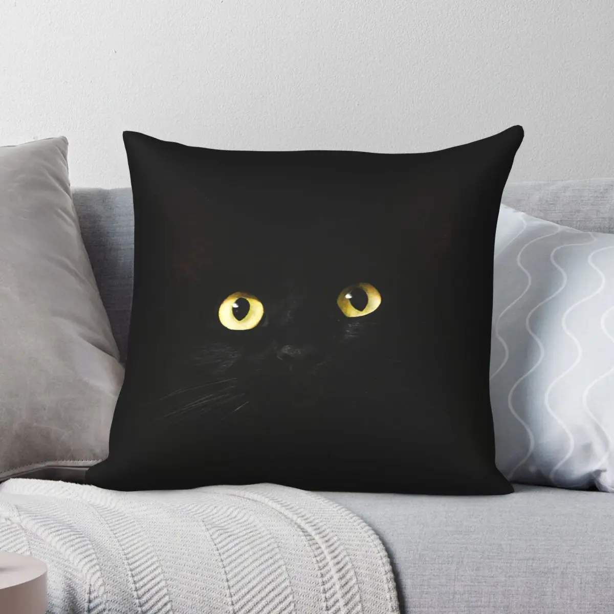 Black Cat Gold Glowing Eyes Pillowcase Polyester Linen Velvet Creative Zip Decor Sofa Seater Cushion Case