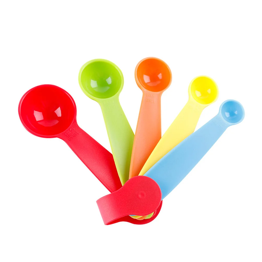 

5Pcs Colorful Plastic Measuring Spoons Set Various Sizes Detachable Ring Kitchen Baking Tools for Liquid Dry Ingredients