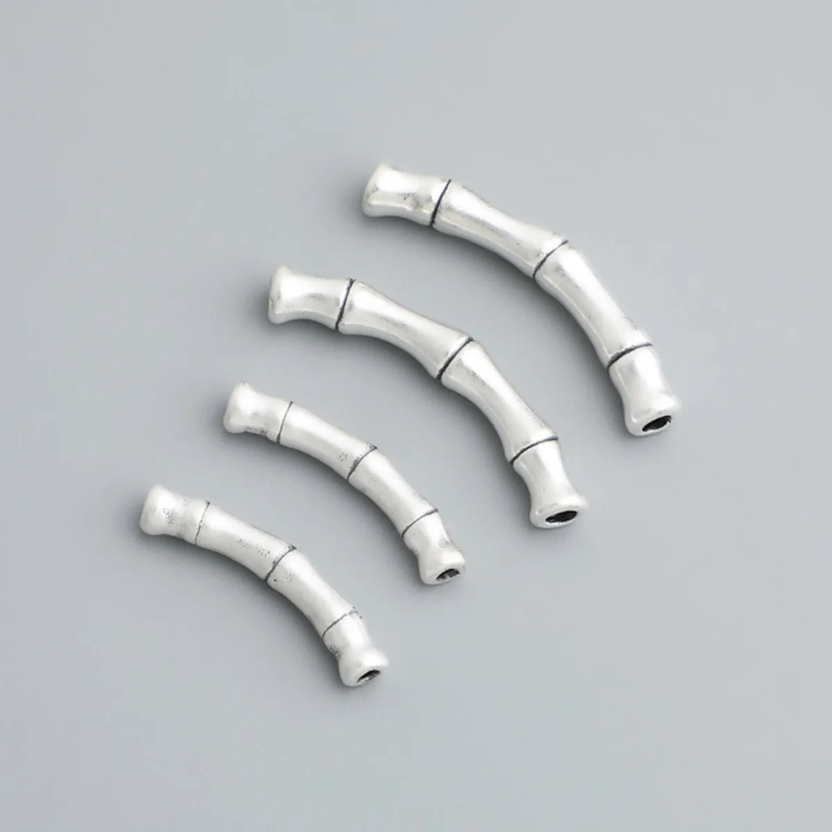 1pc S999 Sterling Silver Bamboo shape Curved Tube Beads & Spacer Beads for Jewelry Making 2 sizes to Choose