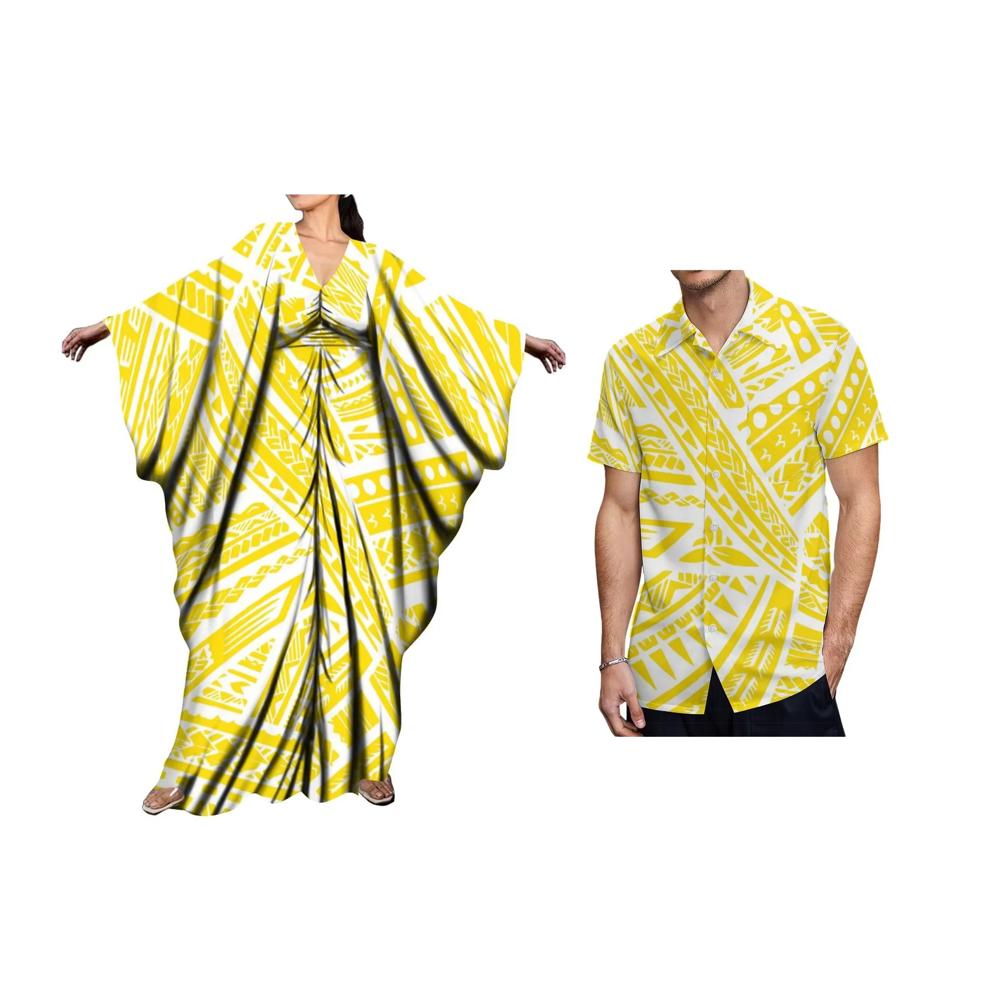 

New High Quality Custom Tribal Design Ponchos Dress Polynesian Print Deep V Neck Batwing Big Size Ladies Shawl Wing Dress