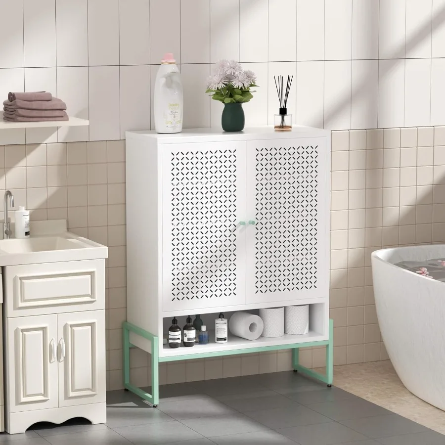 Metal Bathroom Storage Cabinet Shoe Cabinet for Entryway with Door and Adjustable Shelves for Laundry Room Pantry Kitchen Home
