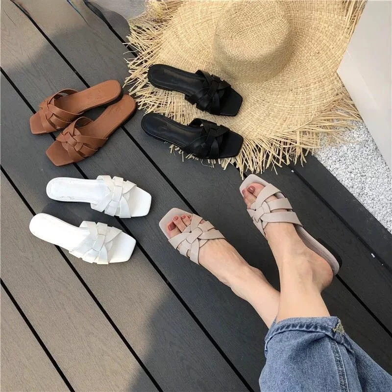 New Women Brand Slippers Summer Slides Open Toe Flat Casual Shoes Leisure Sandal Female Beach Flip Flops Big Size 41