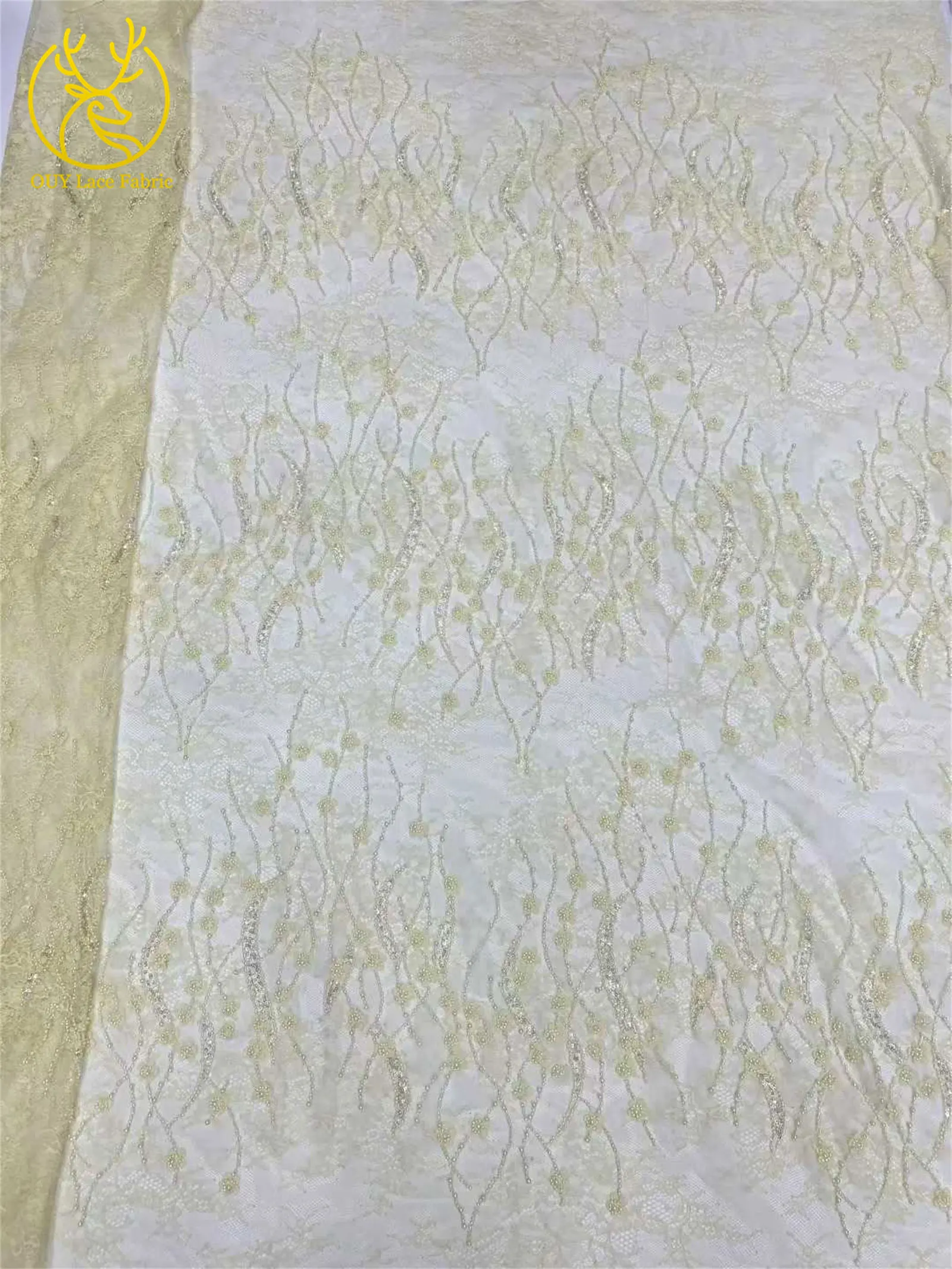 5 Yard Premium afrikanischer Perlen-Spitzenstoff, 2026 neuester afrikanischer Pailletten-Spitzenstoff, geeignet für Partykleider-Nähmaterialien. – Detail 11