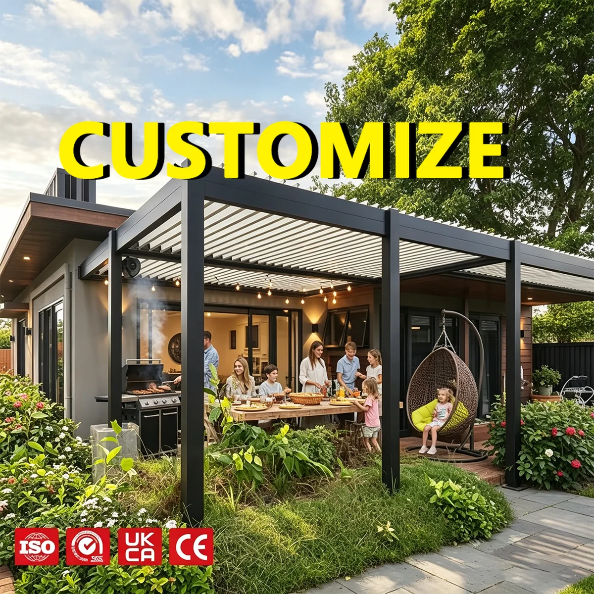 Any Size Custom Adjustable Aluminum Louvered Pergola Rustproof Outdoor Balcony Patio Four Season Heavy Duty Durable Sunshade