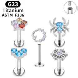 G23 Titanium Ear Studs for Women 16G Flower Snowflake Heart CZ Top Tragus Cartilage Helix Conch Daith Earrings Piercing Jewelry