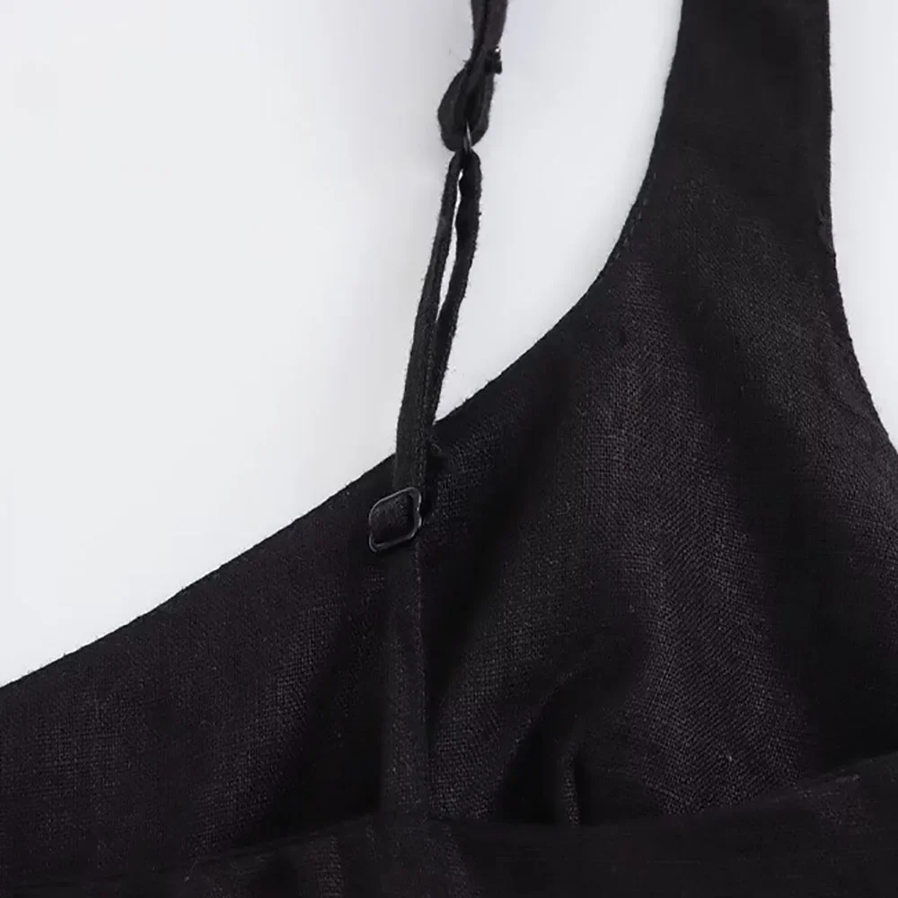 Vintage Summer Long Cami Dress Women Front Split Linen Sexy Dress Fashion 2024 Elegant Party Mujer Vestidos