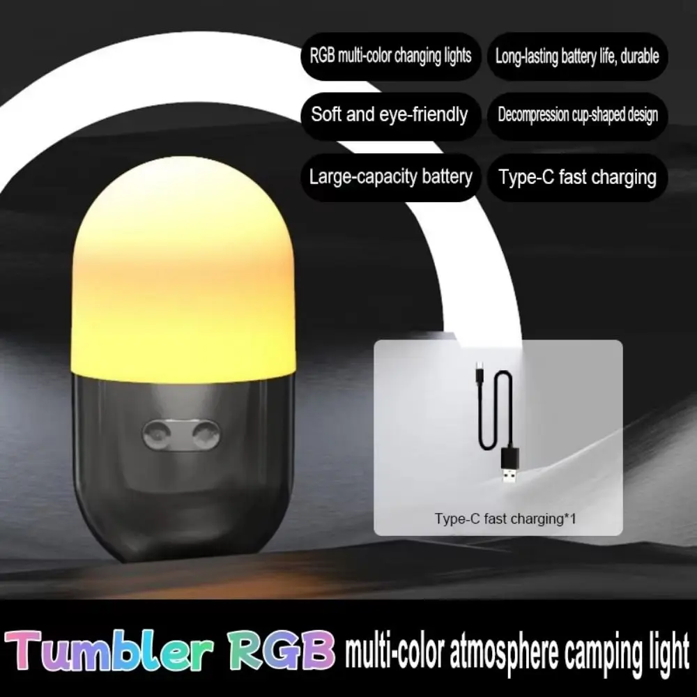 

Ultra Long Endurance Tumbler Camping Light 8 Light Colors Bright Lighting Portable Night Light 2 Brightness Levels RGB Ambient