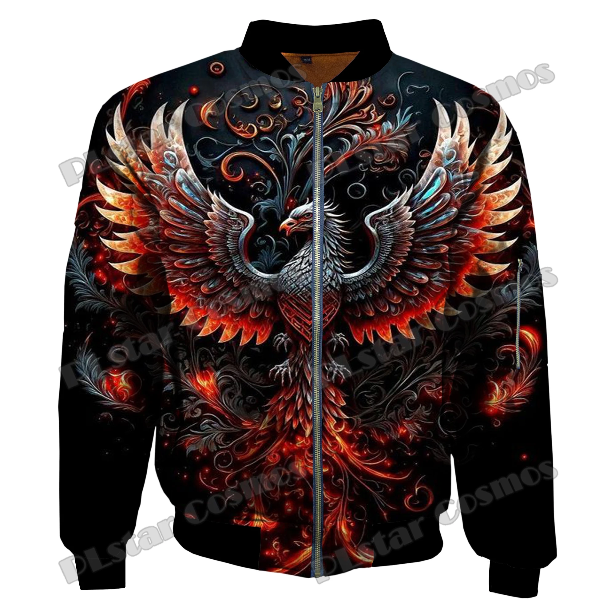 

Winter Fashion Men's Bomber Jacket Animal Phoenix Retro Pattern 3D Printed Warm Thick zipper Jacket Unisex Casual Coat FY24