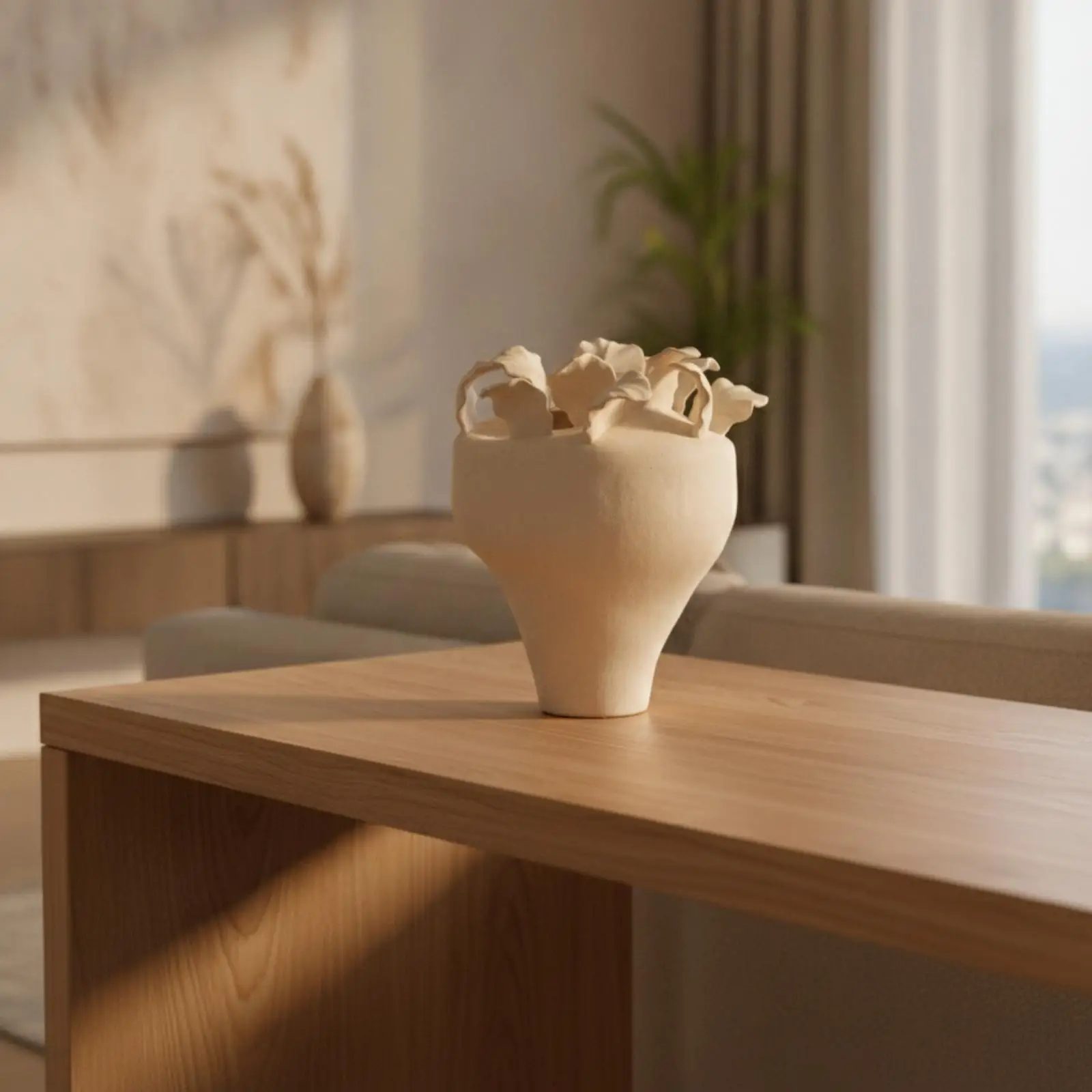Organic Form Ceramic Vase Modern Sculptural Decor with Tapered Base for Living Room Mantel Styling Art