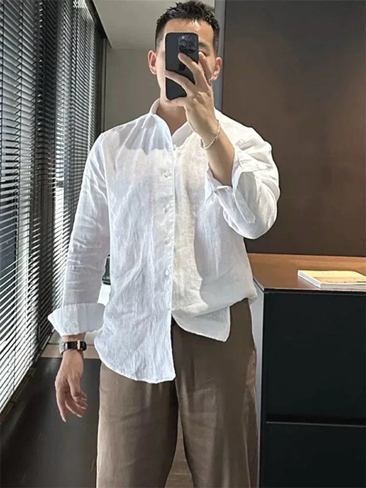 

Men's Long Sleeve Linen Shirt Wrinkles Cotton Linen Slim Fit Sunscreen Cardigan Urban Casual Style Spring Fashion