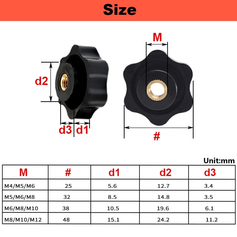 Bakelite Hand Knob Head Thumb Nut Through Hole / Blind Hole Plum Handle Nut Star Handle Plastic Heat-resistant M4M5M6M8M12M14M16