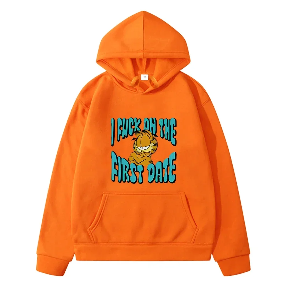 Print Kawaii Men Hoodies Garfield Graph Cartoon Daily Creative Fashion Male Sweatshirts Autumn Winter Comfortable Pullover