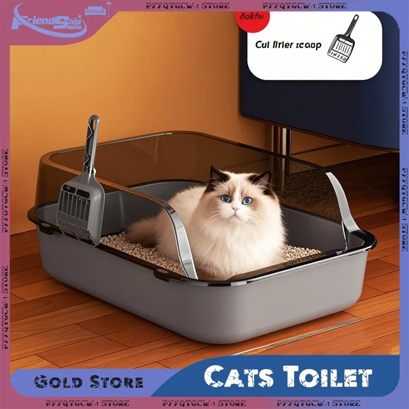 Semi-Enclosed Cat Litter Box Splashproof Kitten Toilet Tray Pet Cleaning Basin with High Sides for Indoor Use view 2