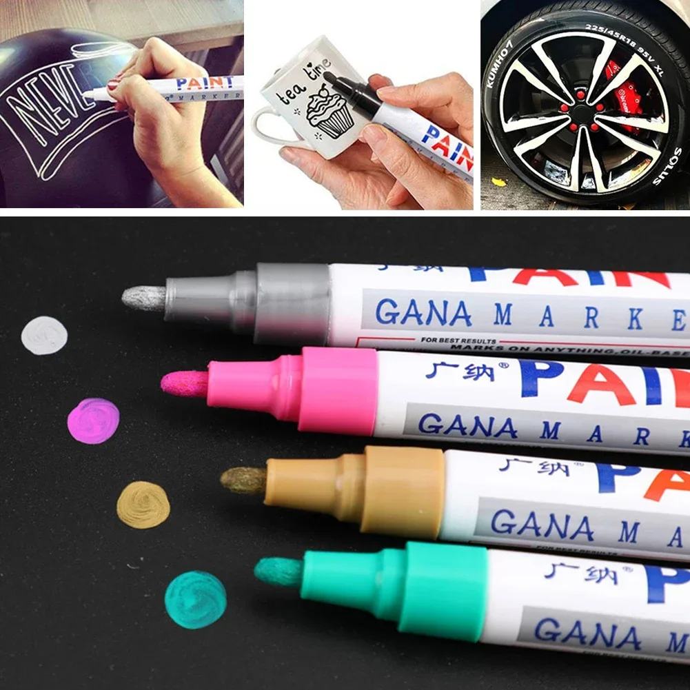 1pcs White Waterproof Cars Wheel Tire Oily Mark Pen Auto Rubber Tyre Paint Pen Cd Metal Permanent Paint Marker Graffiti Touch Up