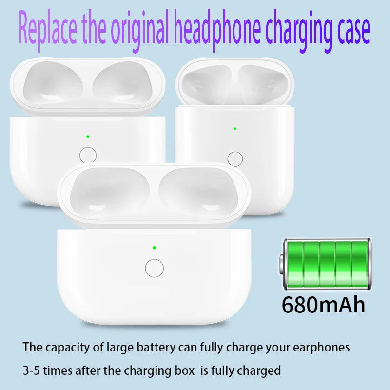 Type-C For Airpods Pro Charger Case Replacement Wireless Charging Box Bluetooth Earphone Large 680mAh Battery with LED Light