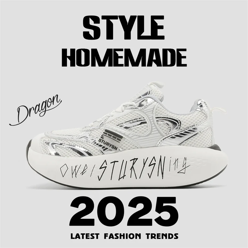 

Men's and women's niche thick soled sponge bread shoes 2025 summer new couple retro mesh casual running shoes