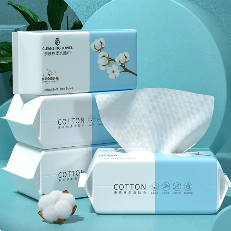 100枚入り 生分解性フェイスタオル |   プレミアムコットンメイク落とし |   特厚低刺激性クレンジングティッシュ