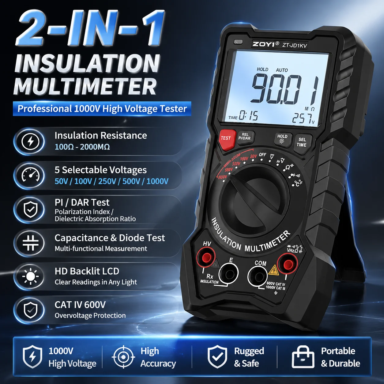 ZOYI 2-in-1 Megohmmeter Multimeter 1000V High Precision ZT-JD1KV  Insulation Tester for ElectricianK