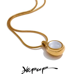 Yhpup Fashion Stainless Steel Natural Stone Shell Pendant Necklace 18K PVD Plated Water Resistant Jewelry Wholesale Gift