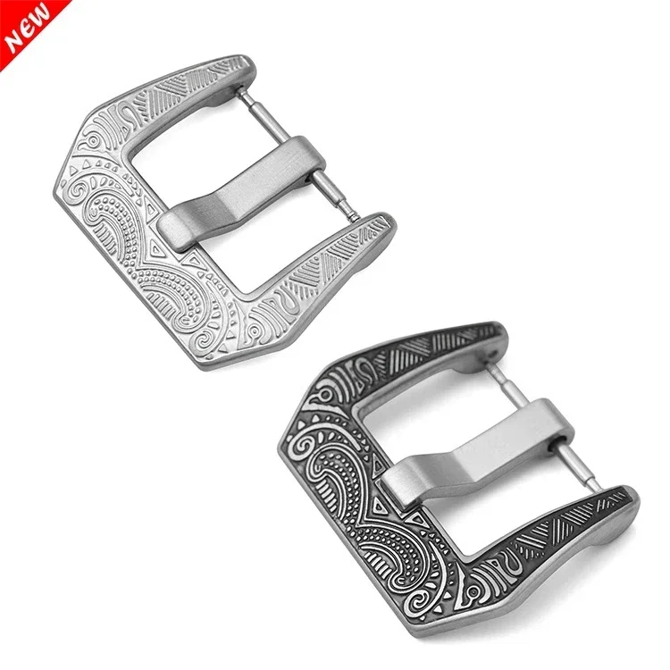 18 20 22 24mm Engraved Retro Stainless Steel Watch Buckle Black Silver Metal Brushed Watch Band Clasp Accessories