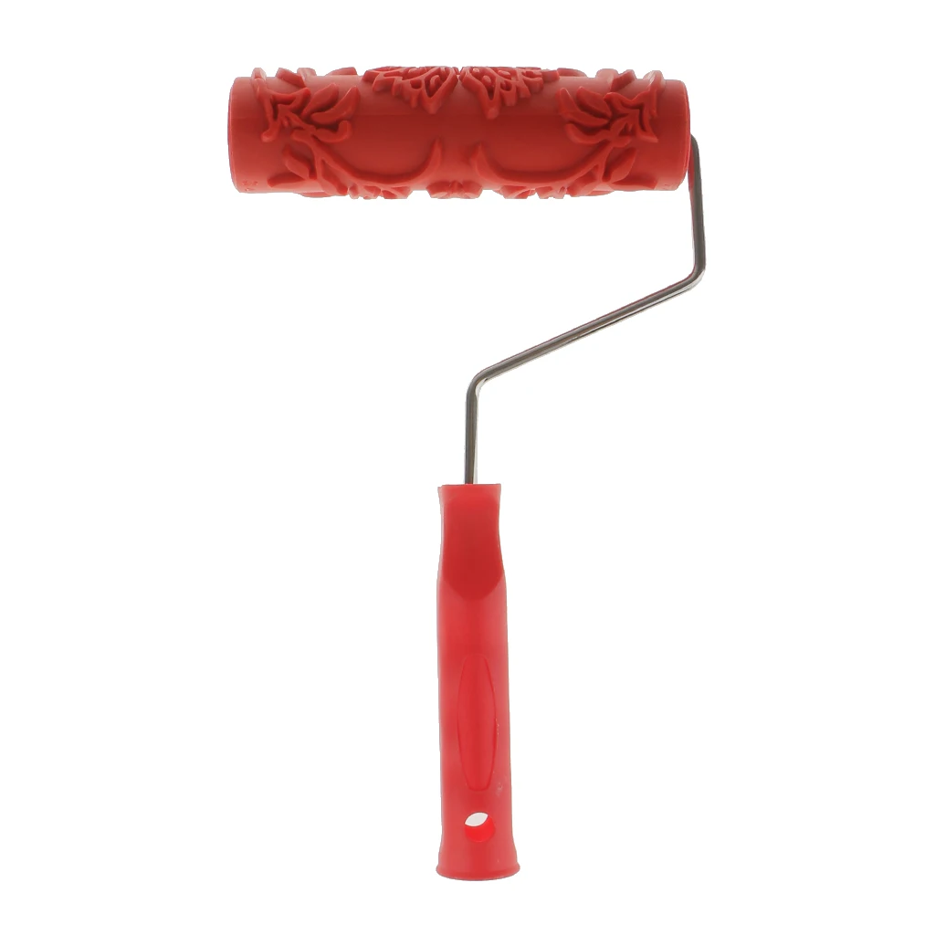 Ceiling Wall Painting Roller Embossed Flower Pattern Red Handle Texture Roller Brush for Living Room and Bedroom Decoration