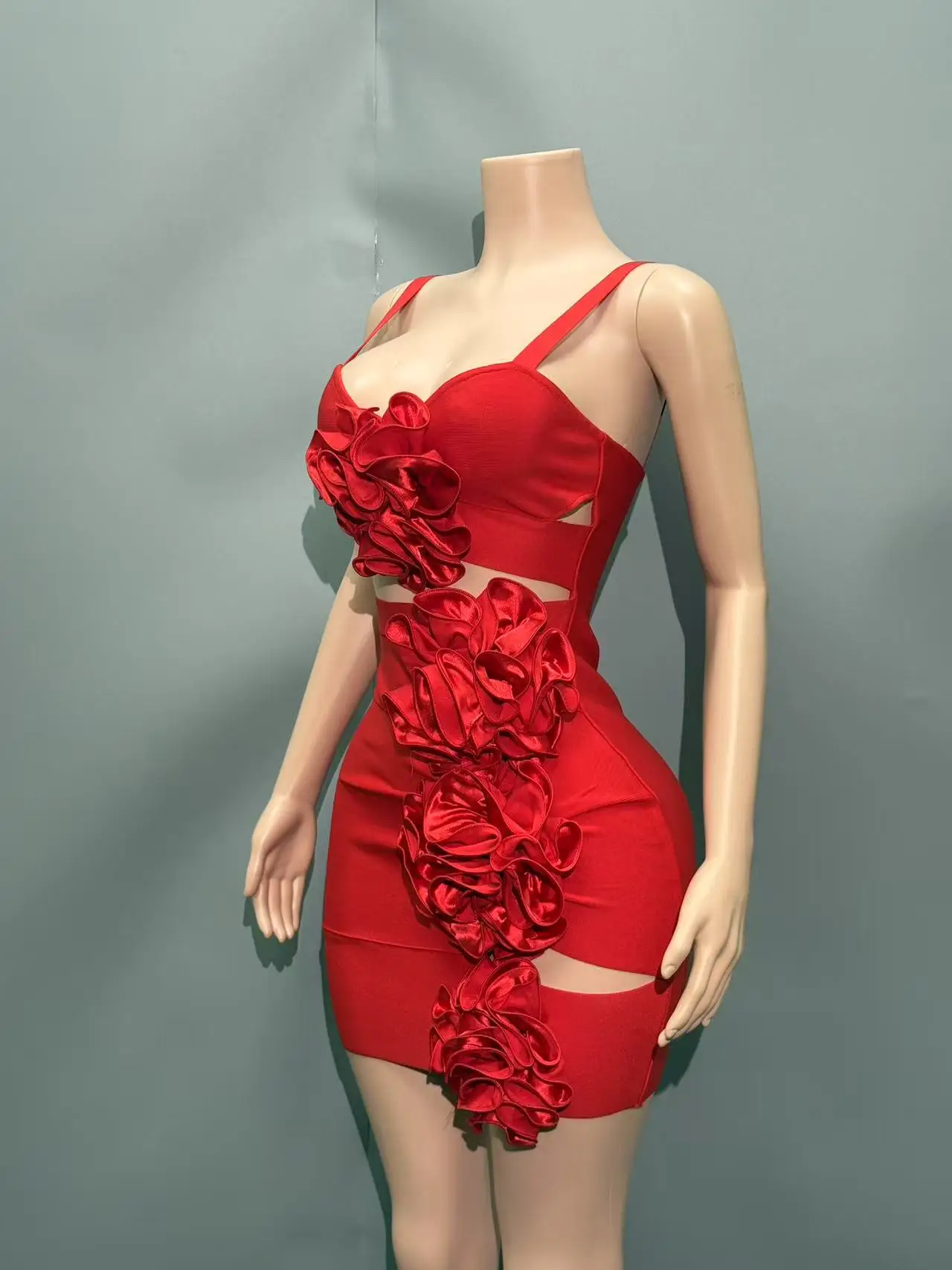 2025年最新 レディース セレブ セクシー ノースリーブ 花柄 カットアウト レッド ガウン ドレス エレガント イブニング パーティー クラブ ベスティド