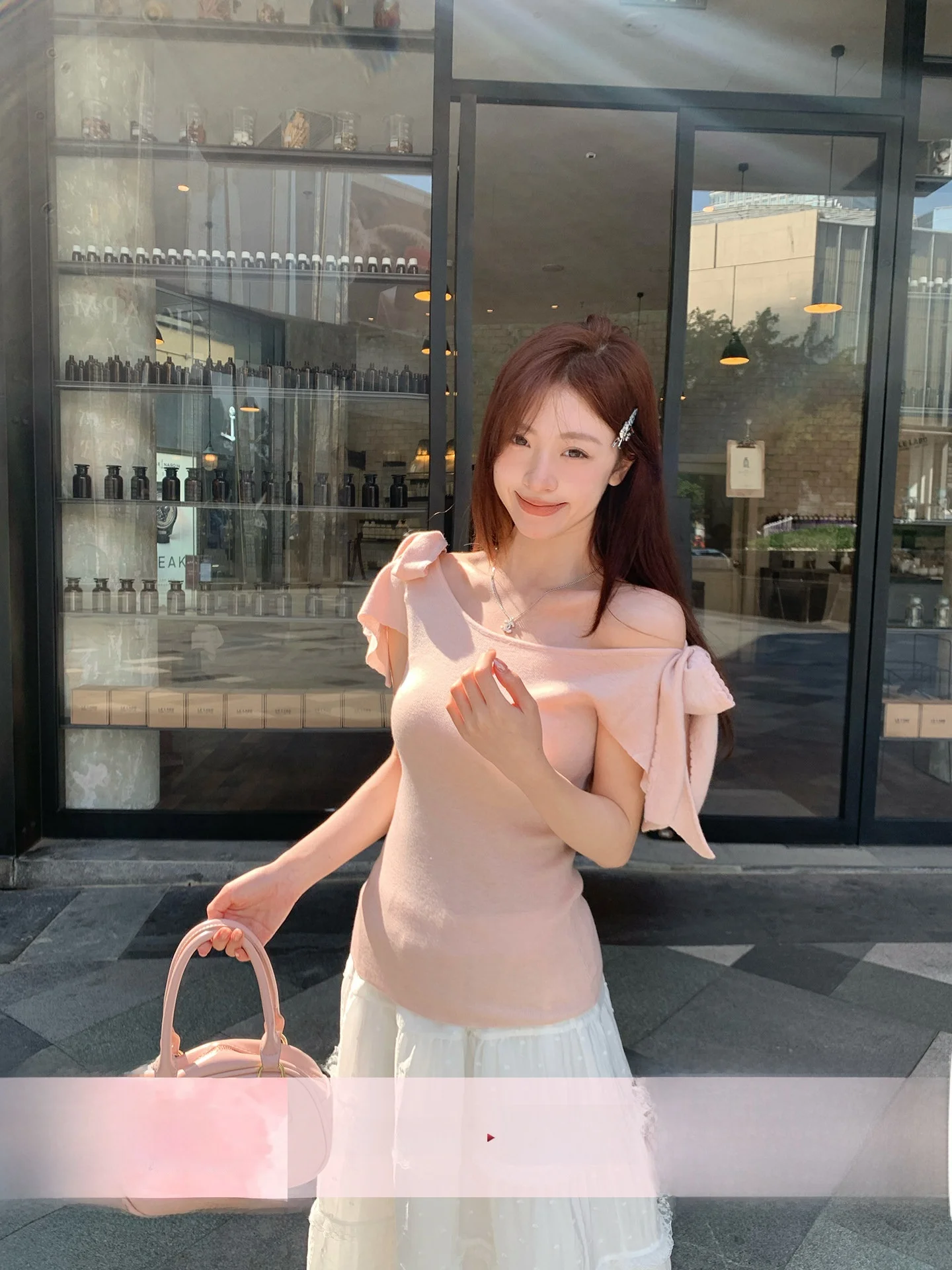 

Morning Bloom Korean Sle Sweet And Spicy Pink Knitted ort Sve Women's Summer New Faion Personali Top Breathable An...