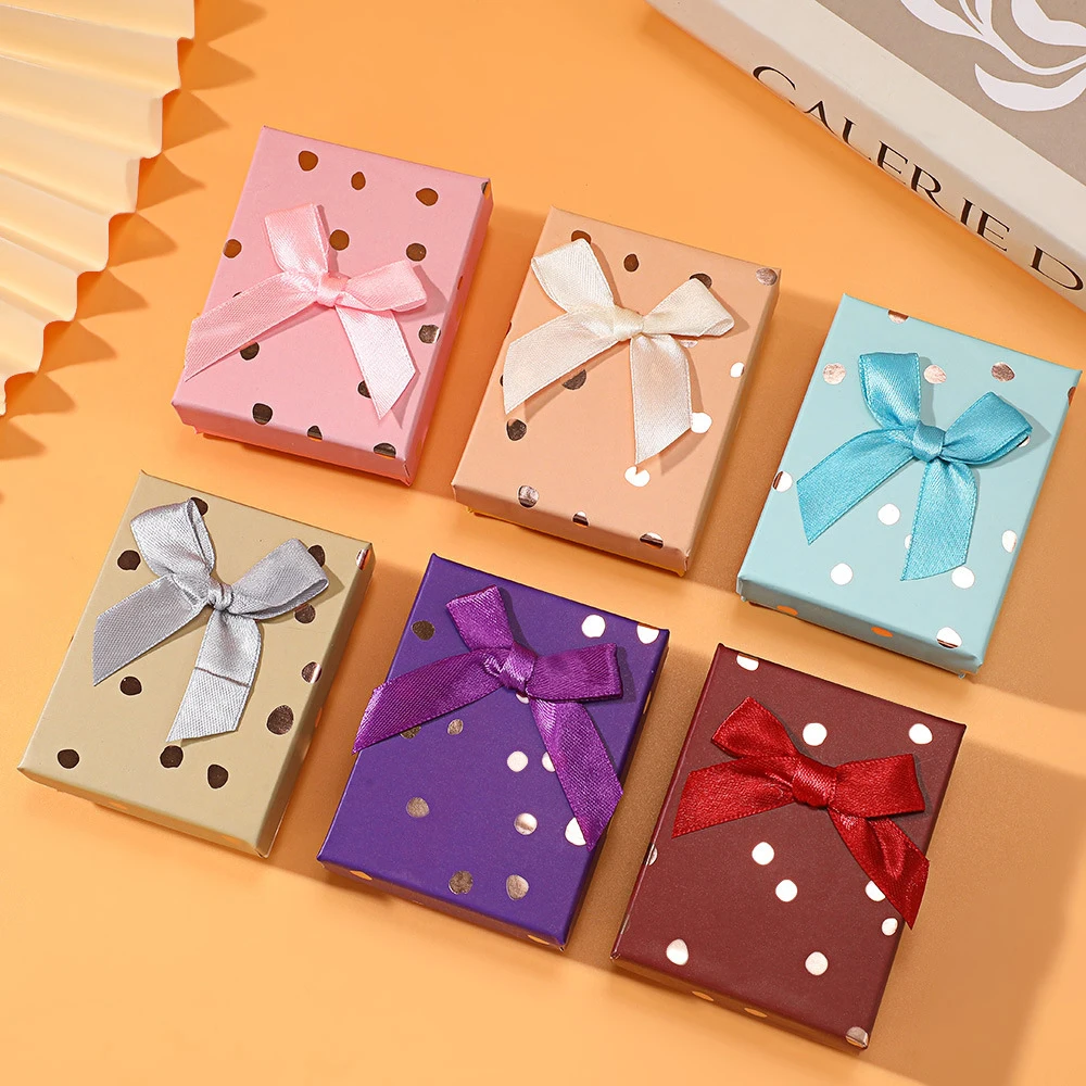 

16/24pcs 5*8cm Jewelry Boxes Bracelet Brooch Necklaces Ring Earring Gift Box Wedding Bowknot Ribbon Packaging Box With Sponge