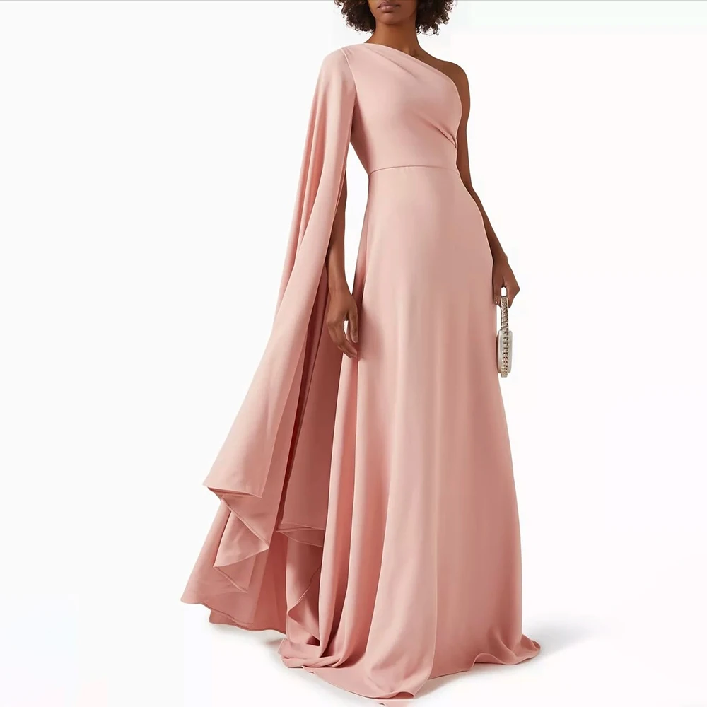 

Custom Made One Shoulder Pleated Formal Bridal Gown Floor Length Modern Evening Party Dress with Train vestidos de