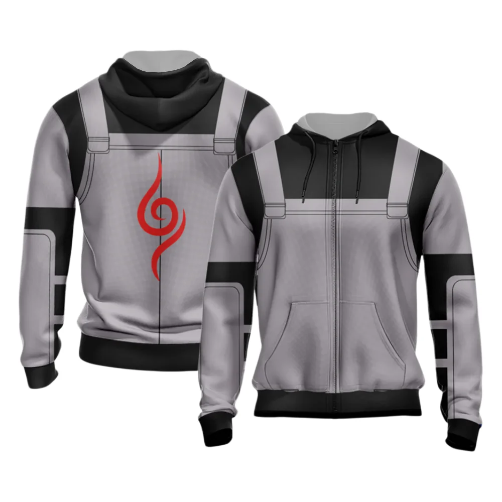Sudadera con capucha de Naruto Kakashi Hatake Konoha Anbu para jóvenes, cosplay de anime, con cremallera, para adultos y niños, suave, cómoda, holgada, informal, para otoño e invierno.