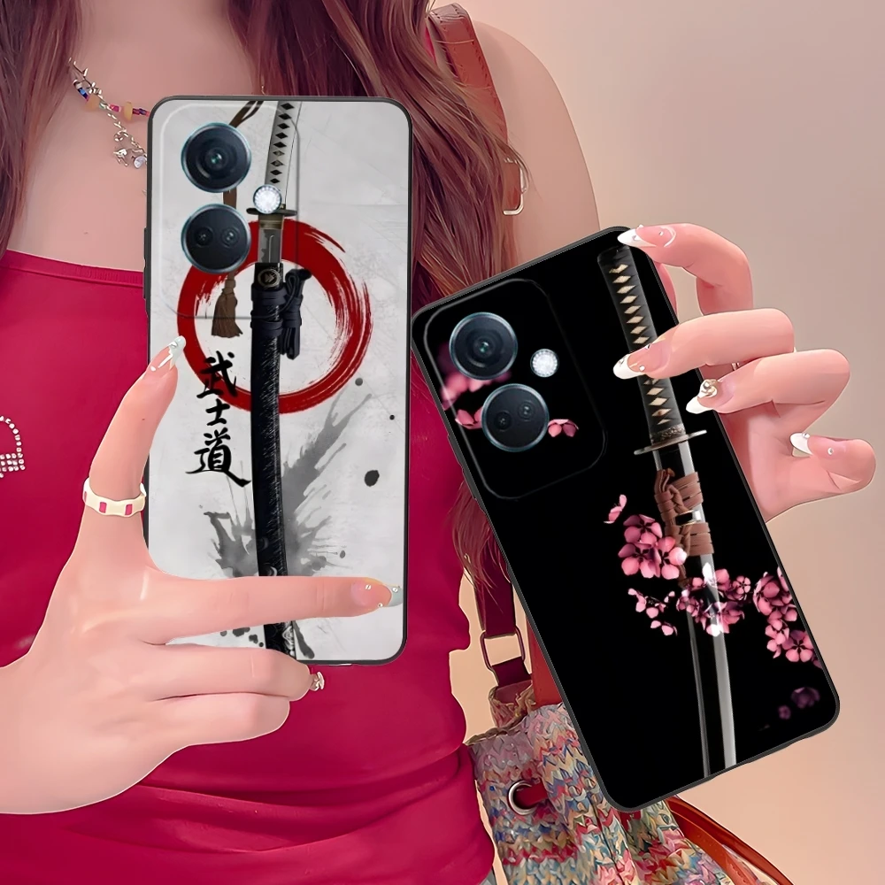 Katana Samurai Ronin Mobile Cell Phone Case for OPPO Find X5 X3 X2 A93 Reno 8 7 Pro A74 A72 A53 Black Soft Phone Cover Shell