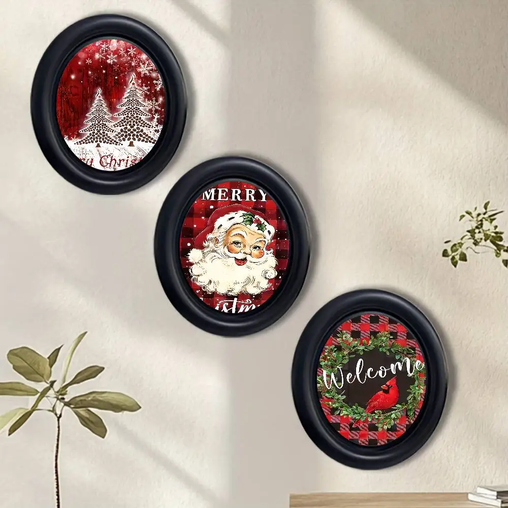 Christmas Decorations Stylish Wooden Elliptical Photo Frame, Perfect for Home & Holiday Decoration, Great Gift Choice
