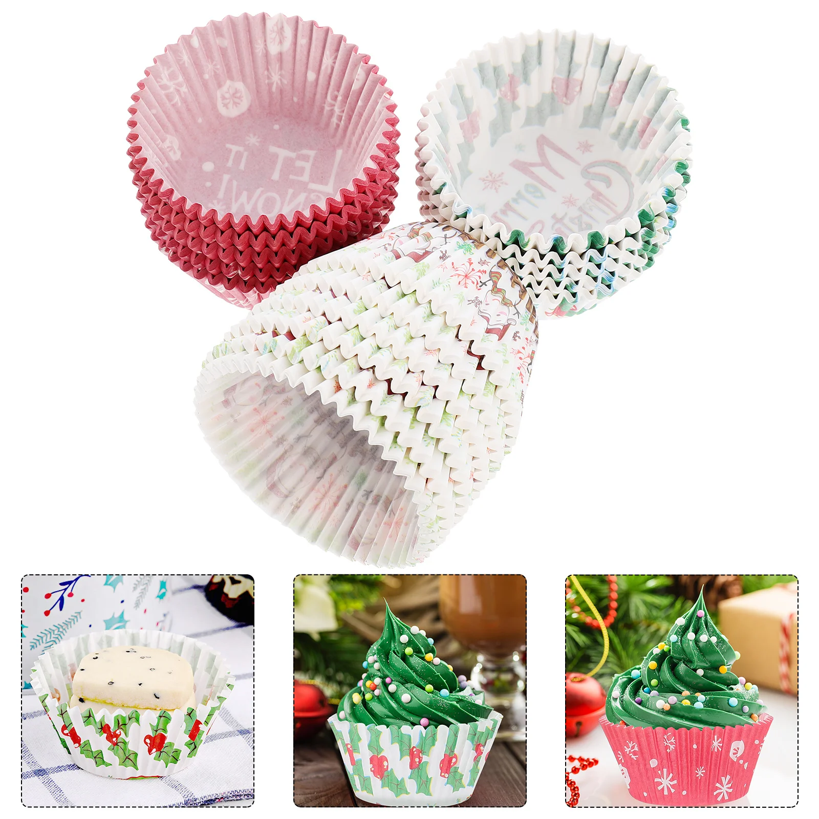 400 قطعة بطانات كب كيك عيد الميلاد أكواب الخبز الورقية عطلة حفل زفاف الحلوى ديكور عيد الميلاد يعامل المجمع مقلاة الكعك #4