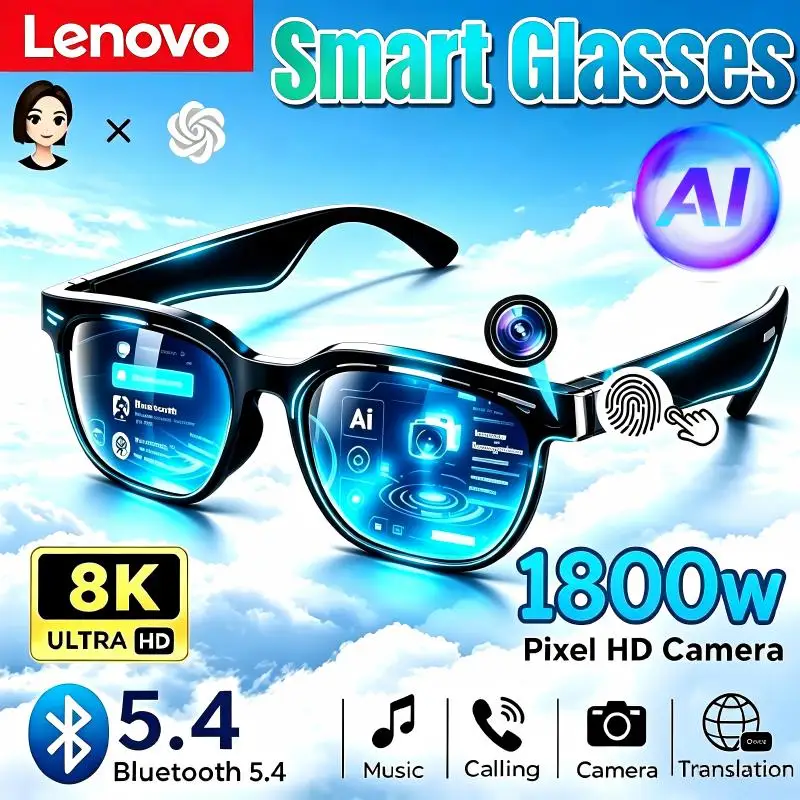 Lenovo Smart Glasses AI Translation Bluetooth Conversation Recording Listening To Music Men Women Smart Sunglasses 2027 New