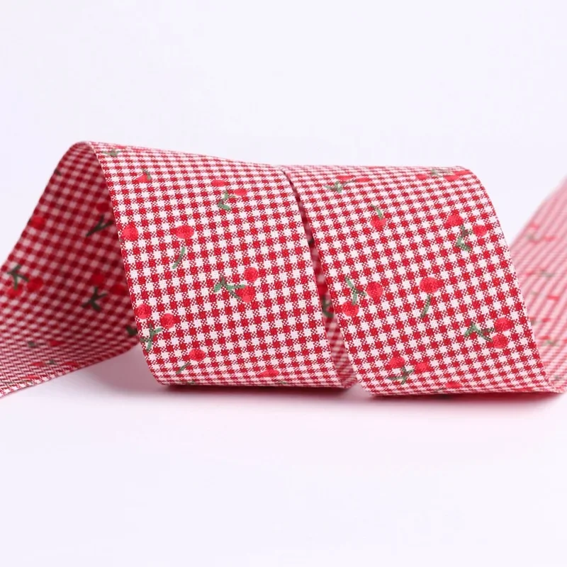 Kewgarden 25mm 38mm Plaid Cherry Ribbon DIY Children\'s Bows Hair Accessories Gift Flower Hat Decoration Handmade Tape 10 Yards