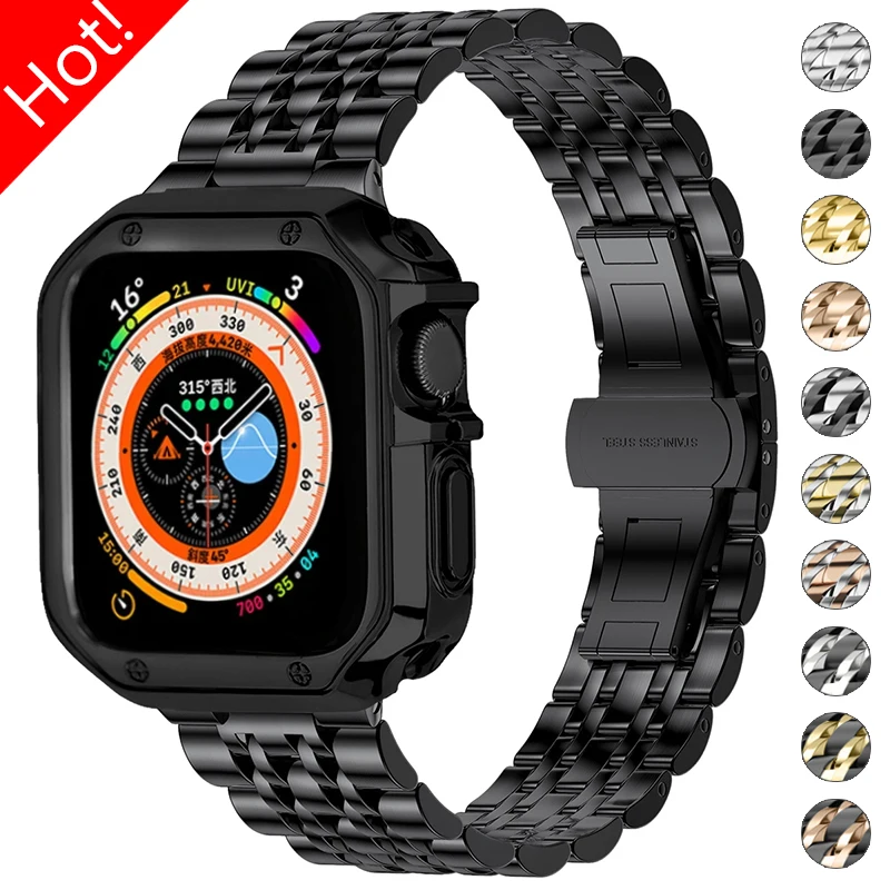 

Metal Strap+TPU Case for Apple Watch Band Ultra 2 49mm 44mm 45mm 42mm 41mm 40mm Stainless Steel Bracelet IWatch 9 8 7 6 5 4 SE