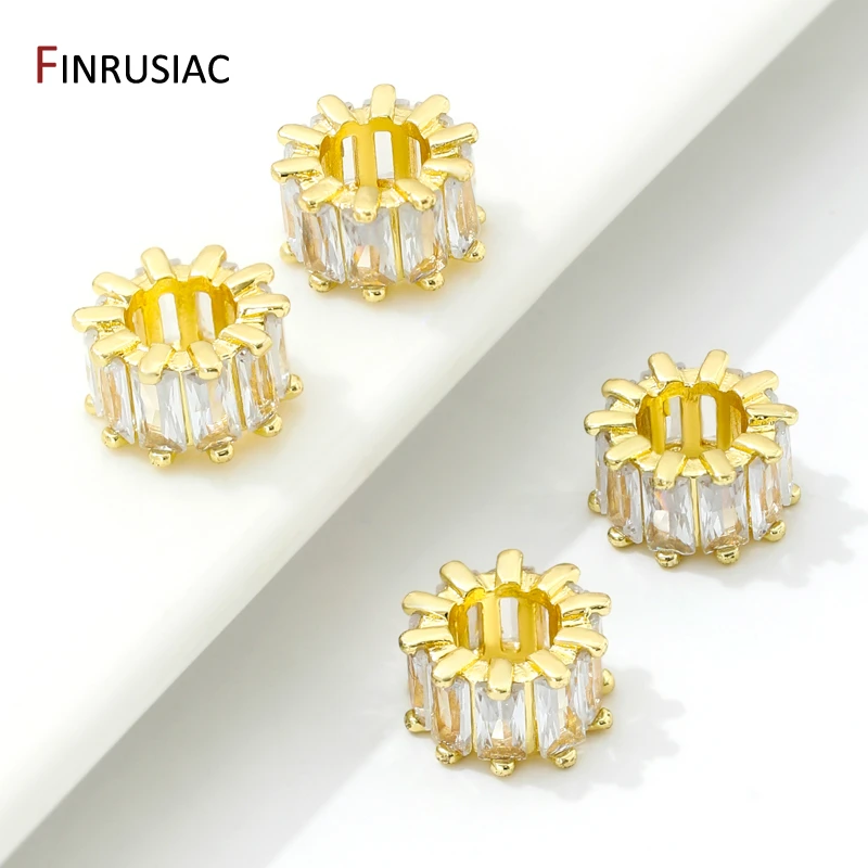 18K Gold Plated Zircon Crystal Spacer Beads Accessories For Bracelets,Bead Separators For Jewelry Making DIY Beading Material