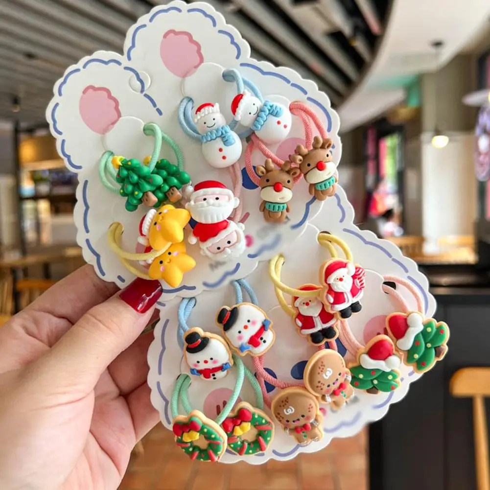 5 زوج جديد لطيف الكرتون إِلْكَة عيد الميلاد مرونة العصابات الشعر المطاط الشعر حبل التعادل الفتيات الشعر Scrunchie ذيل حصان حامل اكسسوارات #1