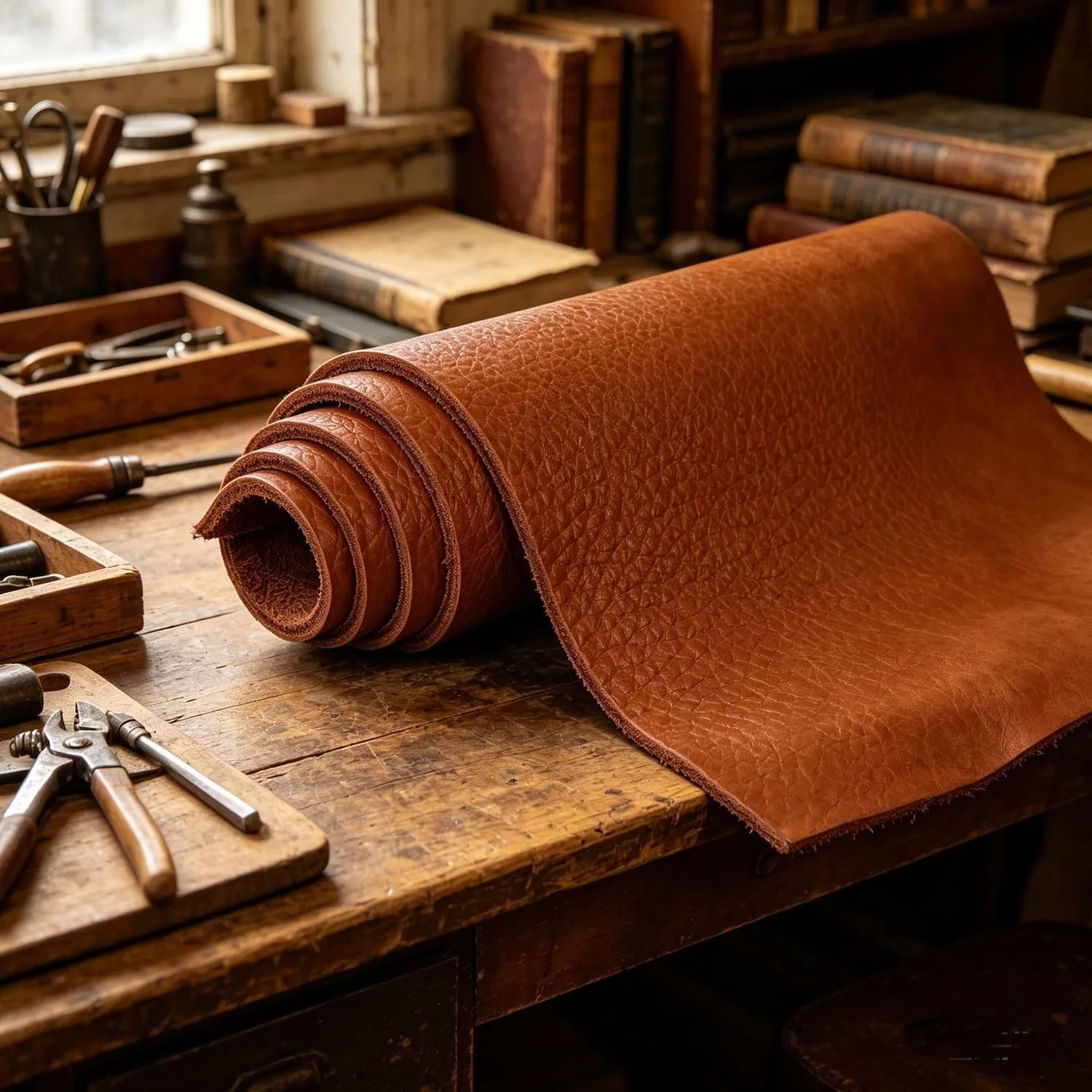 Genuine Cowhide Material 4mm Thick Leather Fabric, Yellow Brown Color, Whole Leather Top Layer Cowhide Cooling Mat Sofa Pad