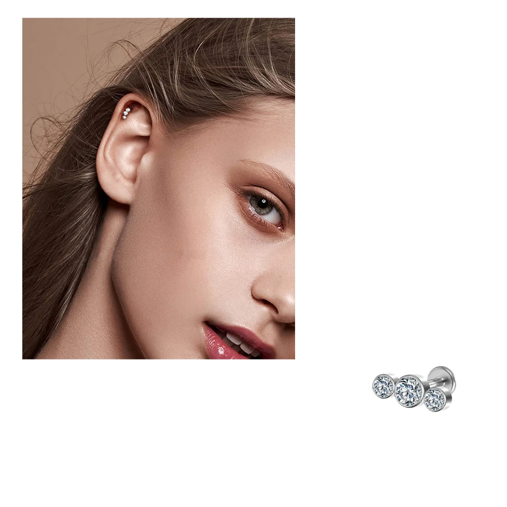 F136 Titanium With Zirconia Mickey Head Lip Studs 16G Internal Thread Shiny Earrings Ear Bone Studs Body Piercing Jewelry